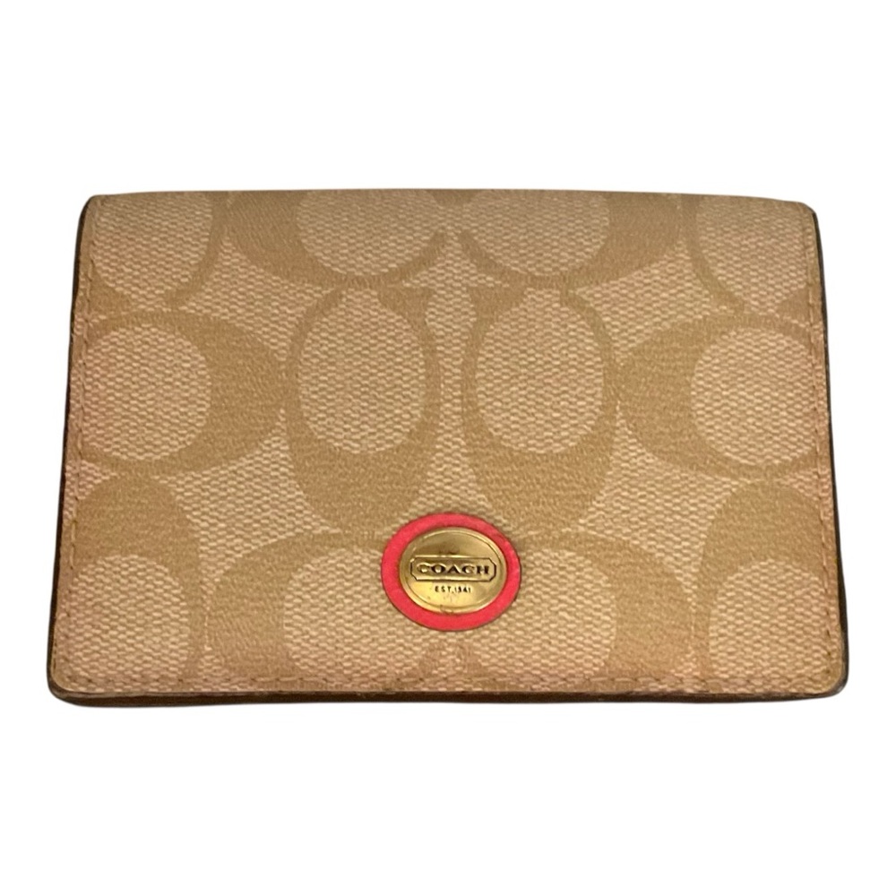New Coach Beige Card Holder with Signature Pattern